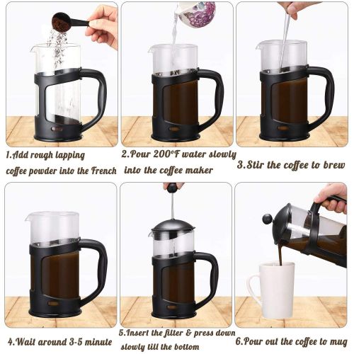  RAINBEAN French Press Coffee Maker, Quality Large Tea Maker, Perfect for Morning Coffee, Maximum Flavor Coffee Brewer with Stainless Steel Filter, 12 oz/350 ML - Black