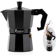 Stovetop Espresso Maker RAINBEAN 3-Cup Espresso Cup Moka Pot Percolator Italian Coffee Maker Classic Cafe Maker Italian Espresso for Gas or Electric Aluminum Black