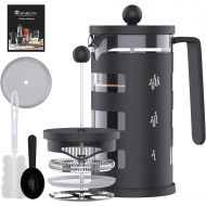 RAINBEAN Mini French Press for 12oz Small French Press Coffee Maker with 4 Level Filtration System Borosilicate Glass Durable Stainless Steel Thickened Heat Resistant