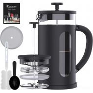 RAINBEAN French Press Coffee Tea Maker large 1000ml/34oz with 4 Level Filtration System Borosilicate Glass Durable Stainless Steel Thickened Heat Resistant