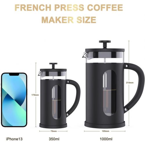  RAINBEAN French Press Coffee Tea Maker large 1000ml/34oz with 4 Level Filtration System Borosilicate Glass Durable Stainless Steel Thickened Heat Resistant