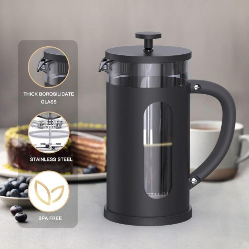  RAINBEAN French Press Coffee Tea Maker large 1000ml/34oz with 4 Level Filtration System Borosilicate Glass Durable Stainless Steel Thickened Heat Resistant