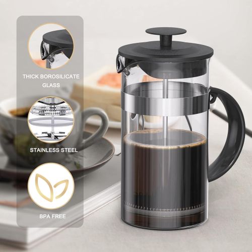  RAINBEAN Mini French Press Coffee Maker 12 oz , Small French Press 350 ml, Camping Coffee Press, Heat Cold Coffee Brewer with Spoon and Brush (Classic Style)