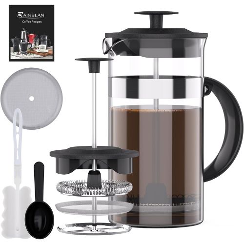  RAINBEAN Mini French Press Coffee Maker 12 oz , Small French Press 350 ml, Camping Coffee Press, Heat Cold Coffee Brewer with Spoon and Brush (Classic Style)