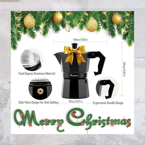  Stovetop Espresso Maker RAINBEAN 3-Cup Espresso Cup Moka Pot Percolator Italian Coffee Maker Classic Cafe Maker Italian Espresso for Gas or Electric Aluminum Black