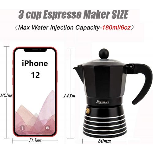  RAINBEAN Moka Pot 3 Cup, Aluminum Stovetop Espresso Coffee Maker, Italian Cuban Greca Coffee Maker, Stove Top Coffee Maker Mocha Pot, Red Cafetera Cubana Italian Espresso Maker Gif