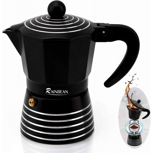  RAINBEAN Moka Pot 3 Cup, Aluminum Stovetop Espresso Coffee Maker, Italian Cuban Greca Coffee Maker, Stove Top Coffee Maker Mocha Pot, Red Cafetera Cubana Italian Espresso Maker Gif