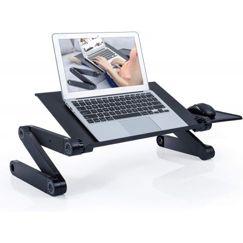  [아마존베스트]Adjustable Laptop Stand, RAINBEAN Laptop Desk with 2 CPU Cooling USB Fans for Bed Aluminum Lap Workstation Desk with Mouse Pad, Foldable Book Stand Notebook Holder Sofa, Bed Table
