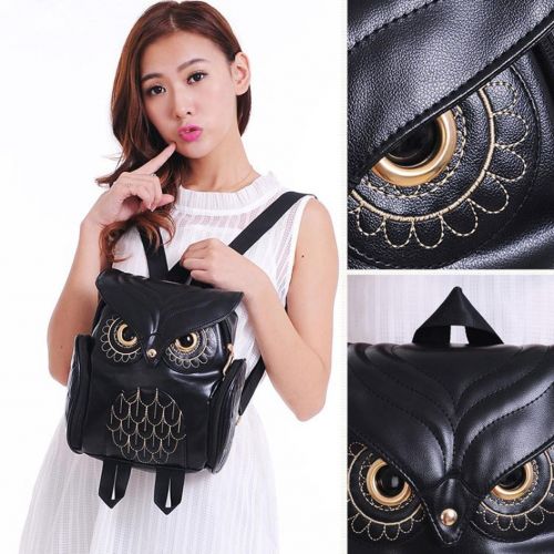  RAINED-BAG RAINED Fashion Cute Owl Backpack Women Cartoon School Bags For Teenagers Girls (Black)