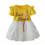RAINED-baby clothes RAINED-Baby Girl Tutu Dress Ruched Letter Floral Princess Dress Party Costume Outfit Party Short Sleeve Tulle Dresses