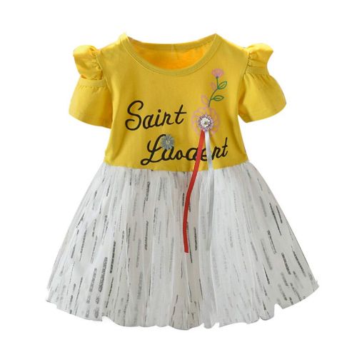  RAINED-baby clothes RAINED-Baby Girl Tutu Dress Ruched Letter Floral Princess Dress Party Costume Outfit Party Short Sleeve Tulle Dresses