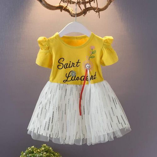  RAINED-baby clothes RAINED-Baby Girl Tutu Dress Ruched Letter Floral Princess Dress Party Costume Outfit Party Short Sleeve Tulle Dresses