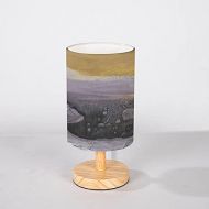 RAINFALLARING Minimalist Bedside Table Lamp The Lilac Mountains at Orange Sunset Mountain Range Illustration Solid Wood Nightstand Lamp Bedside Desk Lamp Wood Base Flaxen Fabric Shade for Bedroo