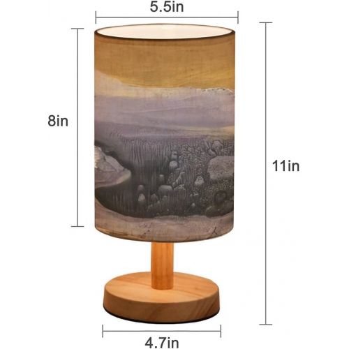  RAINFALLARING Minimalist Bedside Table Lamp The Lilac Mountains at Orange Sunset Mountain Range Illustration Solid Wood Nightstand Lamp Bedside Desk Lamp Wood Base Flaxen Fabric Shade for Bedroo