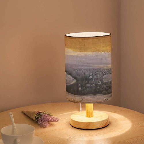  RAINFALLARING Minimalist Bedside Table Lamp The Lilac Mountains at Orange Sunset Mountain Range Illustration Solid Wood Nightstand Lamp Bedside Desk Lamp Wood Base Flaxen Fabric Shade for Bedroo