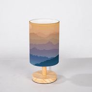 RAINFALLARING Minimalist Bedside Table Lamp Sunrise in Mountain ranges Solid Wood Nightstand Lamp Bedside Desk Lamp Wood Base Flaxen Fabric Shade for Bedroom Living Room