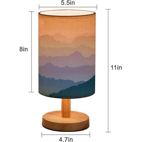  RAINFALLARING Minimalist Bedside Table Lamp Sunrise in Mountain ranges Solid Wood Nightstand Lamp Bedside Desk Lamp Wood Base Flaxen Fabric Shade for Bedroom Living Room