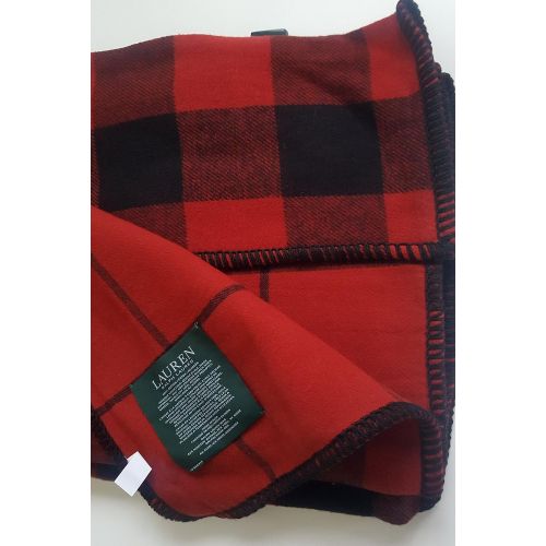  RALPH LAUREN Lauren Ralph Lauren Buffalo Plaid Brushed Cotton Throw Blanket Red Black Check Checkered Bedding