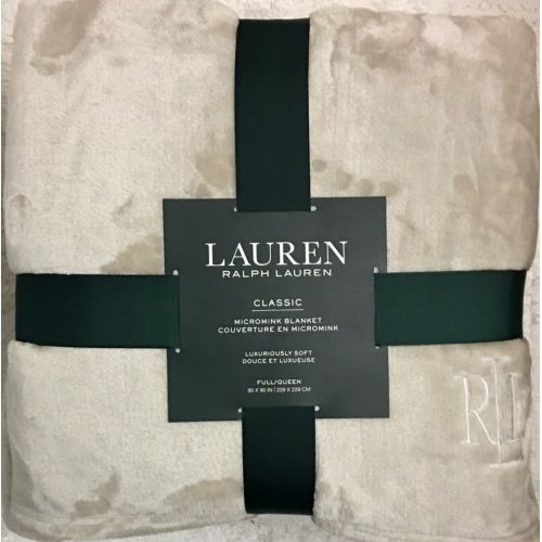  RALPH LAUREN Ralph Lauren Plush Micromink TAUPE FullQueen All Season Blanket | Classic Ralph Lauren Monogrammed