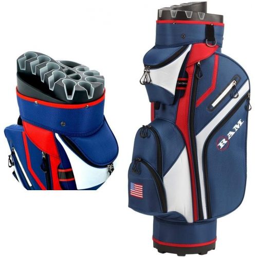  RAM Golf Premium Cart Bag with 14 Way Molded Organizer Divider Top - USA Flag