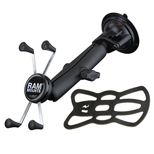  RAM MOUNTS RAM Twist Lock Suction Cup Mount with Long Length Double Socket Arm & Universal X-Grip Phablet Holder
