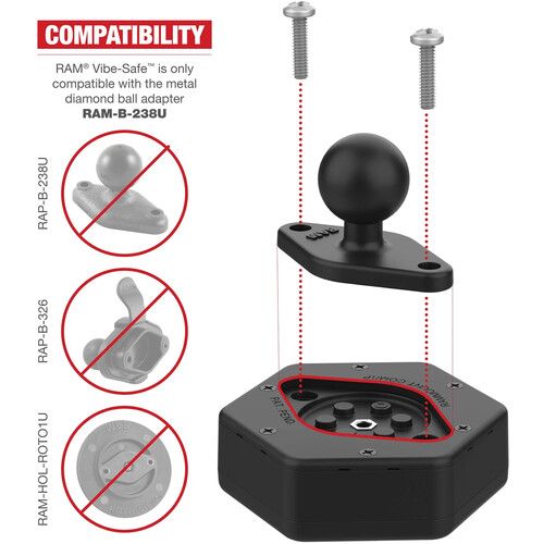  RAM MOUNTS RAM Vibe-Safe with NPT Adapter for 2-Hole Holders