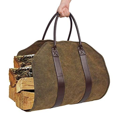  RANRANHOME Firewood Log Carrier Bag,Canvas Canvas Fire Wood Carrying Holder for Fireplace Stove Accessories Indoor Outdoor Storage Bag,39X18 Inch