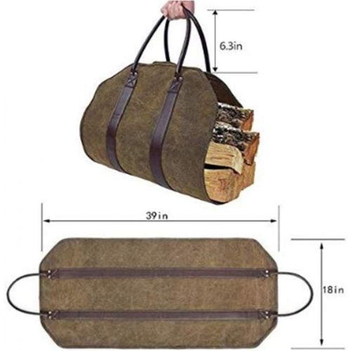  RANRANHOME Firewood Log Carrier Bag,Canvas Canvas Fire Wood Carrying Holder for Fireplace Stove Accessories Indoor Outdoor Storage Bag,39X18 Inch