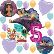RAPIDNGUARANTEED. Aladdin Princess Jasmine Party Supplies Birthday Balloon Decoration Deluxe Bundle with Birthday Card and Happy Birthday Candy Treat Bags for 5th Birthday