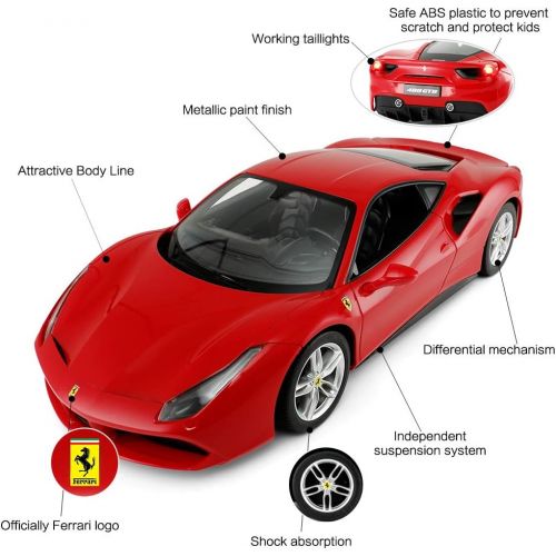 라스타 Ferrari 488 GTB Model, Rastar 1/14 Scale Ferrari Remote Control Car for Boys 8-12 - RED