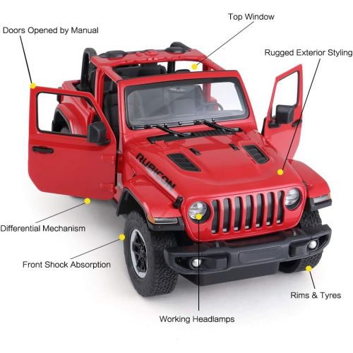 라스타 Rastar Off-Road Remote Control Car, 1:14 Jeep Wrangler JL RC Off-Road Racing Vehicle Toy Car for Kids Adults, Spring Suspension / Door Open, 2.4Ghz RED