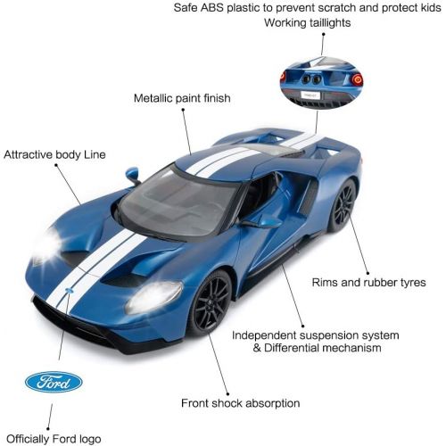 라스타 RASTAR RC Car 1/14 Ford GT Remote Control RC Race Toy Car for Kids, Open Doors by Manual, Blue (2.4GHz)