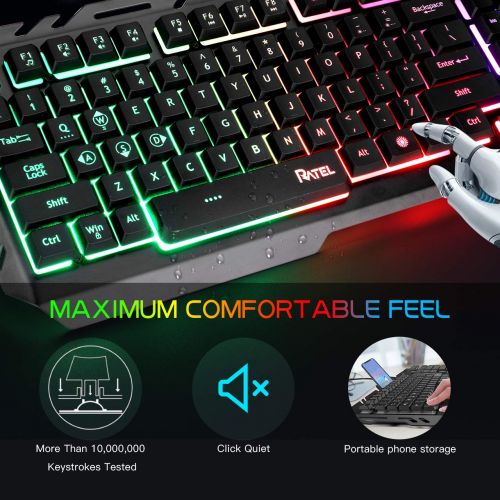  [아마존 핫딜]  [아마존핫딜]Gaming Keyboard, RATEL Colorful Rainbow LED Backlit USB Wired Keyboard with Spill-Resistant Design for Desktop, Computer