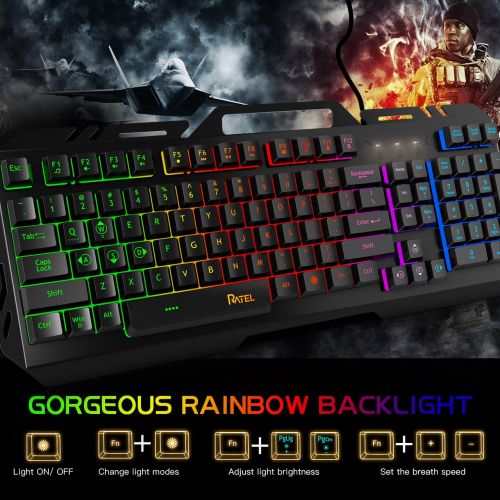  [아마존 핫딜]  [아마존핫딜]Gaming Keyboard, RATEL Colorful Rainbow LED Backlit USB Wired Keyboard with Spill-Resistant Design for Desktop, Computer
