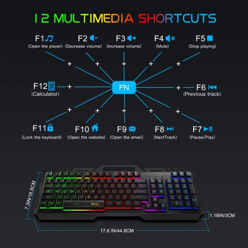  [아마존 핫딜]  [아마존핫딜]Gaming Keyboard, RATEL Colorful Rainbow LED Backlit USB Wired Keyboard with Spill-Resistant Design for Desktop, Computer