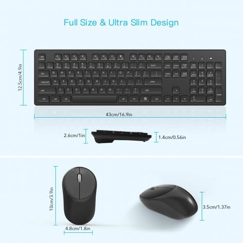  [아마존 핫딜] [아마존핫딜]RATEL Wireless Keyboard Mouse Combo, 2.4GHz Slim Full-Sized Silent Wireless Keyboard and Mouse Combo with USB Nano Receiver for Laptop, PC (Black)