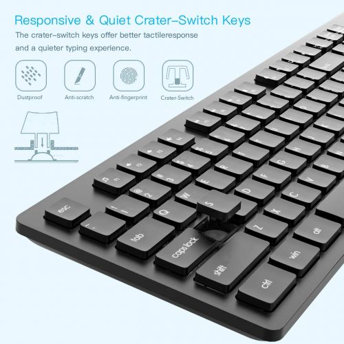  [아마존 핫딜] [아마존핫딜]RATEL Wireless Keyboard Mouse Combo, 2.4GHz Slim Full-Sized Silent Wireless Keyboard and Mouse Combo with USB Nano Receiver for Laptop, PC (Black)