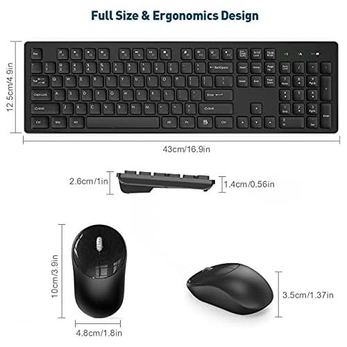  [아마존베스트]RATEL Wireless Keyboard Mouse Combo, 2.4GHz Slim Full-Sized Silent Wireless Keyboard and Mouse Combo with USB Nano Receiver for Laptop, PC (Black)