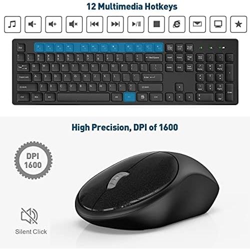  [아마존베스트]RATEL Wireless Keyboard Mouse Combo, 2.4GHz Slim Full-Sized Silent Wireless Keyboard and Mouse Combo with USB Nano Receiver for Laptop, PC (Black)