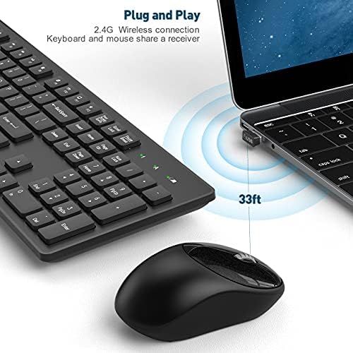  [아마존베스트]RATEL Wireless Keyboard Mouse Combo, 2.4GHz Slim Full-Sized Silent Wireless Keyboard and Mouse Combo with USB Nano Receiver for Laptop, PC (Black)