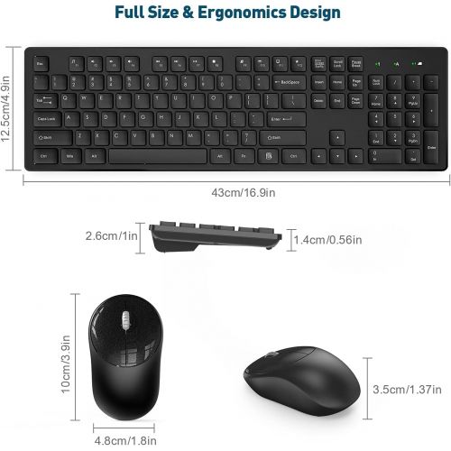  [아마존베스트]RATEL Wireless Keyboard Mouse Combo, 2.4GHz Slim Full-Sized Silent Wireless Keyboard and Mouse Combo with USB Nano Receiver for Laptop, PC (Black)