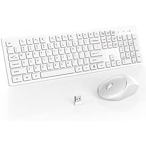  [아마존베스트]RATEL Wireless Keyboard Mouse Combo, 2.4GHz Slim Full-Sized Silent Wireless Keyboard and Mouse Combo with USB Nano Receiver for Laptop, PC (Light Cream White)