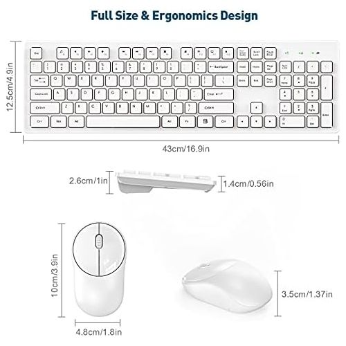  [아마존베스트]RATEL Wireless Keyboard Mouse Combo, 2.4GHz Slim Full-Sized Silent Wireless Keyboard and Mouse Combo with USB Nano Receiver for Laptop, PC (Light Cream White)