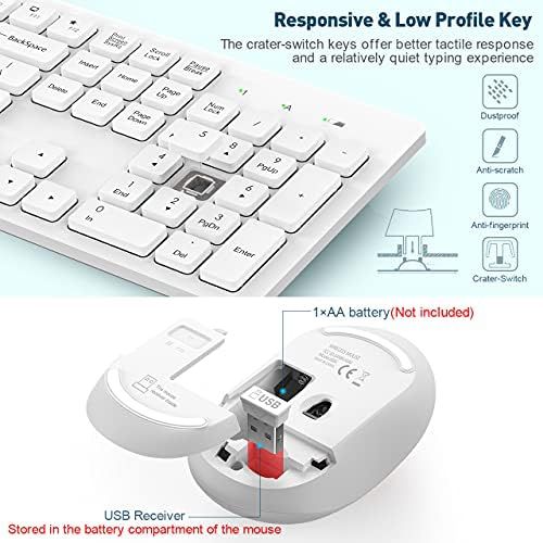  [아마존베스트]RATEL Wireless Keyboard Mouse Combo, 2.4GHz Slim Full-Sized Silent Wireless Keyboard and Mouse Combo with USB Nano Receiver for Laptop, PC (Light Cream White)