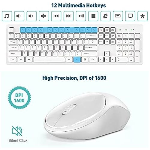  [아마존베스트]RATEL Wireless Keyboard Mouse Combo, 2.4GHz Slim Full-Sized Silent Wireless Keyboard and Mouse Combo with USB Nano Receiver for Laptop, PC (Light Cream White)