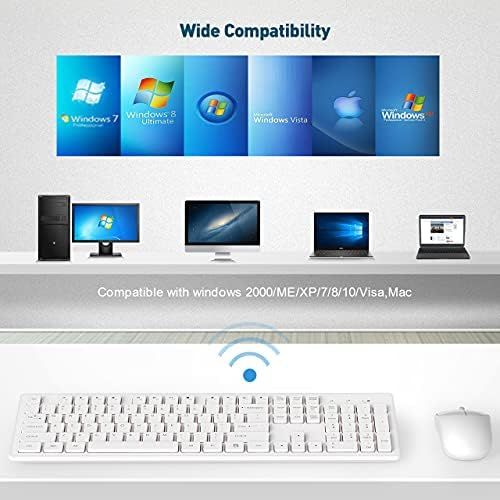  [아마존베스트]RATEL Wireless Keyboard Mouse Combo, 2.4GHz Slim Full-Sized Silent Wireless Keyboard and Mouse Combo with USB Nano Receiver for Laptop, PC (Light Cream White)