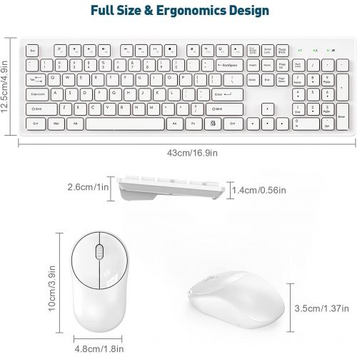  [아마존베스트]RATEL Wireless Keyboard Mouse Combo, 2.4GHz Slim Full-Sized Silent Wireless Keyboard and Mouse Combo with USB Nano Receiver for Laptop, PC (Light Cream White)