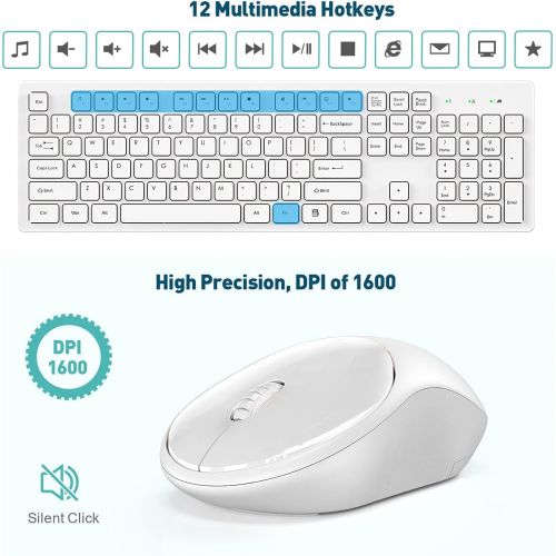  [아마존베스트]RATEL Wireless Keyboard Mouse Combo, 2.4GHz Slim Full-Sized Silent Wireless Keyboard and Mouse Combo with USB Nano Receiver for Laptop, PC (Light Cream White)