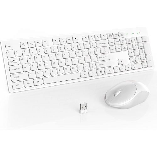  [아마존베스트]RATEL Wireless Keyboard Mouse Combo, 2.4GHz Slim Full-Sized Silent Wireless Keyboard and Mouse Combo with USB Nano Receiver for Laptop, PC (Light Cream White)
