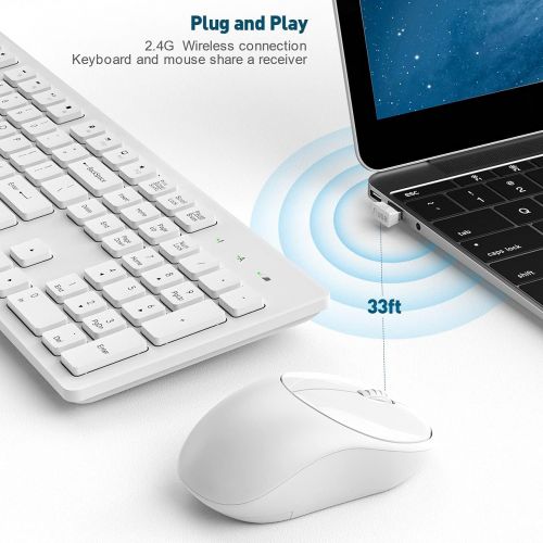  [아마존베스트]RATEL Wireless Keyboard Mouse Combo, 2.4GHz Slim Full-Sized Silent Wireless Keyboard and Mouse Combo with USB Nano Receiver for Laptop, PC (Light Cream White)